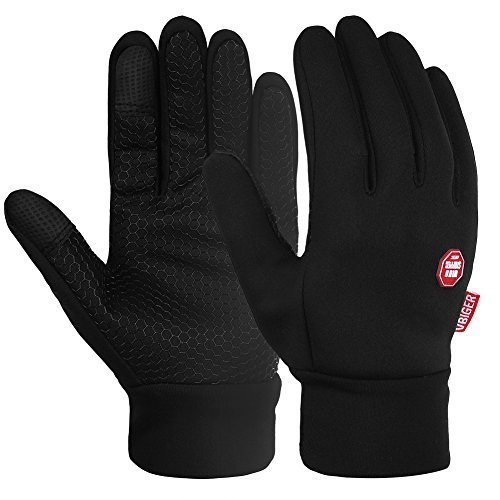 Vbiger Men Winter Warm Gloves Windproof Anti-slip Touch Screen Gloves Cold Weather Gloves Liner (L) Black