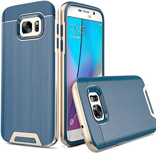 Galaxy S7 Edge Case -- Artech 21 [Dalls Lazer Series] Slim Dual Layers [ Shockproof ] [Drop Proof ] Textured Pattern Anti-Slip Protective Cover Case For Samsung Galaxy S7 EdgE -- [Navy/Gold]