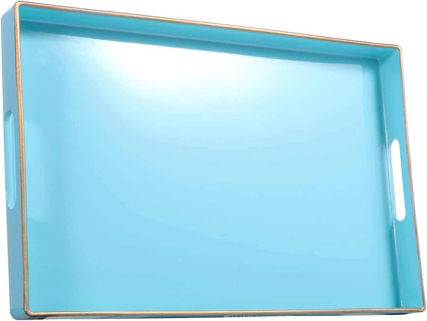 Amazon Com Zosenley Decorative Tray Rectangular Plastic Tray With Handles Modern Vanity Tray And Serving Tray For Bathroom Kitchen Ottoman And Coffee Table 15 6 X 10 2 Blue Kitchen Dining