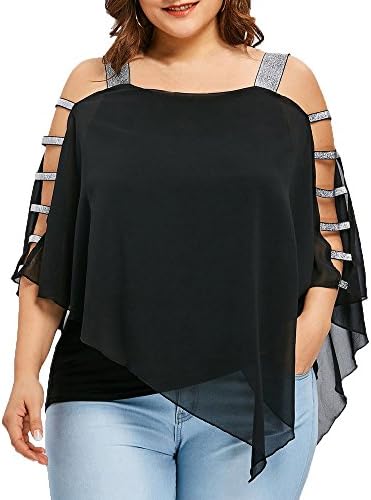 Nevera Fashion Womens Plus Size Cold Shoulder Strapless Lace Short Sleeve T-Shirt Tops