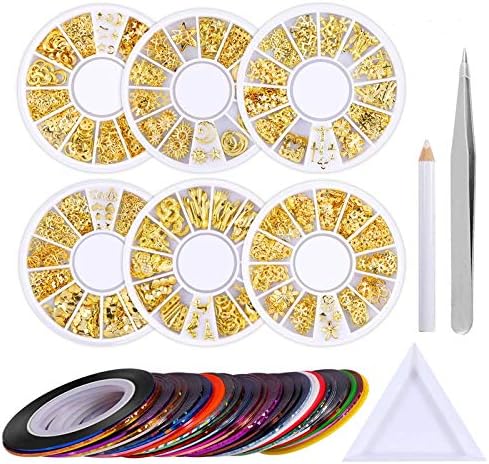 3ｄネイルアートデコレーションブリオン ランキング総合1位 ネイルデザイン ミックス日式パーツ ゴールド シルバー 精選6種ラウンドケースセットピンセット付工具