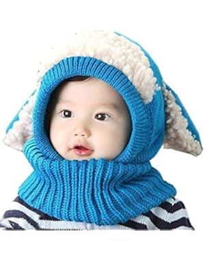 Winter Warm Baby Knitted Plush Wool Hat Earflap Coif Hood Scarf