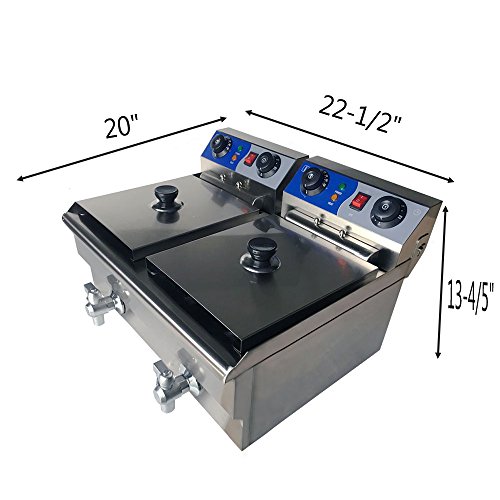 ZXMOTO 20L Commercial Double Deep Fryer Chip Chicken Frying Timer and Drain Stainless Steel