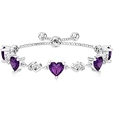 LELOUCHY Infinity Heart Shaped Birthstones Adjustable Bracelet 925 Sterling Silver Gemstone Bolo Bracelet Anniversary Birthday Jewelry for Women