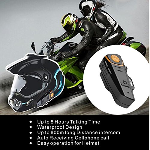 Bluetooth Motorcycle Helmet Headset Intercom, Veetop 1000M Water Resistant 2 or 3 Riders Bluetooth Motorcycle Motorbike Communication System for GPS/Walkie-Talkie, Hands Free & FM Radio（2 Pack） - Thumbnail 4