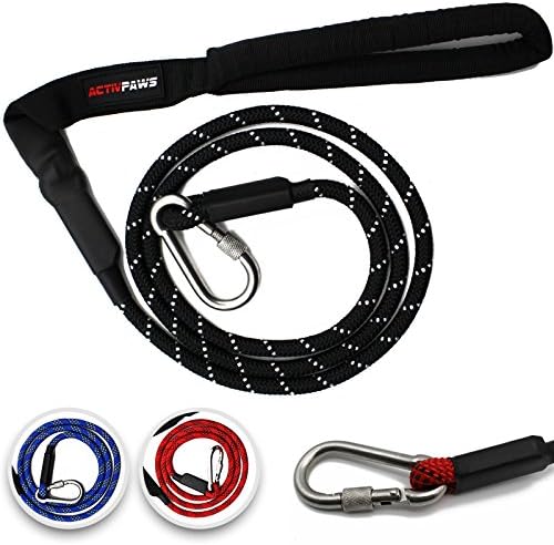 ACTIVPAWS Climbing Rope Dog Leash - Extremely Durable &amp; Heavy Duty - Perfect for Large, XL and XXL Dogs - 6FT. Padded Handle. Locking Carabiner. Chew Resistant - Can be Used as Slip Leash