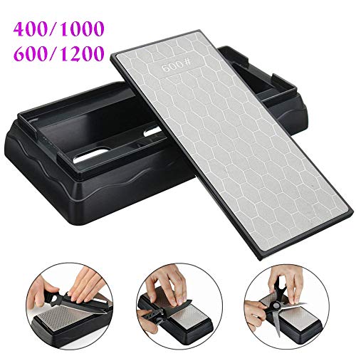 Knife Sharpening Stone, Diamond Coated Whetstone Sharpener 2 Side Grit Polishing & Honing Stone With Nonslip Base Holder for Knives Scissors Chisels Garden Kitchen Tools (600/1200) - Thumbnail 7