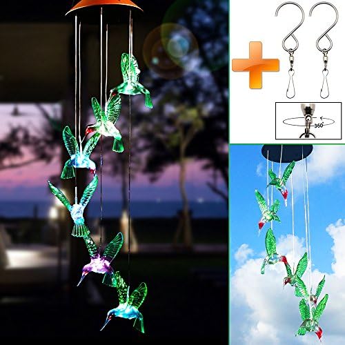 Wind Chimes - Yomitop Solar Led Color-Changing Wind Chimes Waterproof Hanging Lamp for Home Garden (Humming birds)