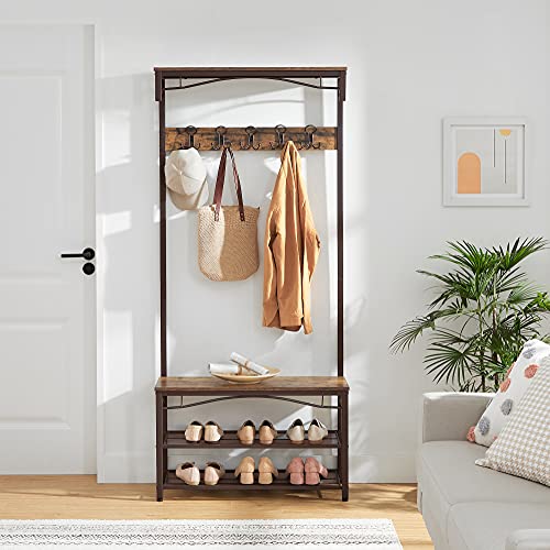 VASAGLE ALINRU Coat Rack, 3in1 Hall Tree, Entryway Shoe Bench Coat