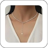 Andelaisi Boho Star Y Lariat Necklace Glitter Gypsophila Necklace Choker Silver Shining Choker Necklace Sparkly Necklace Minimalist Star Chain Necklace Jewelry for Women