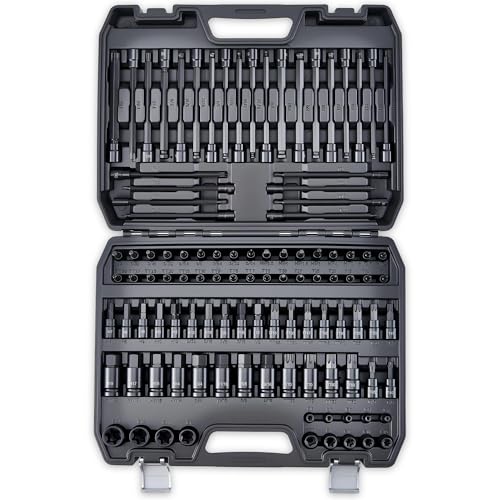 Photo 1 of 107-Piece Master Torx & Allen Bit Socket Set, S2 Steel, 1/4" 3/8" 1/2" Drive, Long Torx, Ball End Hex, Tamper-Resistant Star, E-Star Sockets, SAE & Metric (Phosphate-Black Set)