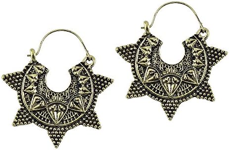 Fashion Vintage Design Antique Silver and Gold Plated Big Star Shape Women Hoop Earrings (Antique Gold)