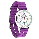 EasyRead Time Teacher Children’s Watch, ‘Minutes Past’ and ‘Minutes To’, Rainbow Colors / Purple Strap