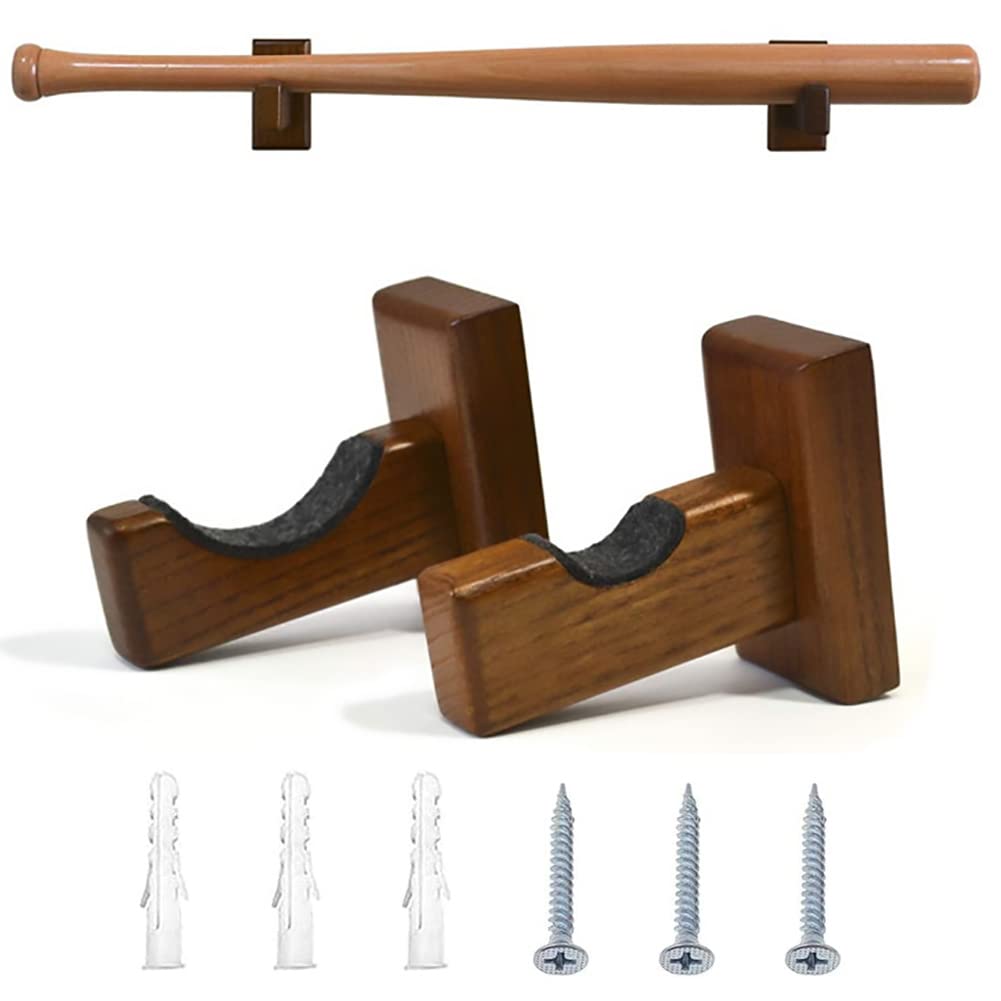 Shiwaki Baseball Bat Rack, Brown Wooden Shelf, Hanging Baseball Bat Display Rack, Handmade Solid, Baseball Wall Rack for with Felt Lining