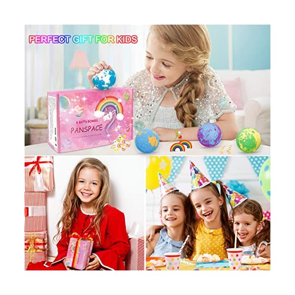 Panspace-Bath-Bombs-Gift-Set-for-Kids-6-Natural-Kids-Bath-Bombs-with-Surprise-Toy-Inside-Handmade-Spa-Fizzies-Bath-Bombs-for-Girls-with-Unicorn-Jewellery-Birthday-Christmas-Gifts-for-Kids-Girls Panspace Bath Bombs Gift Set for Kids, 6 Natural Kids Bath Bombs with Surprise Toy Inside, Handmade Spa Fizzies Bath…