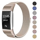 SWEES Metal Bands Compatible Fitbit Charge 2, Milanese Stainless Steel Metal Magnetic Replacement Wristband Small & Large (5.5