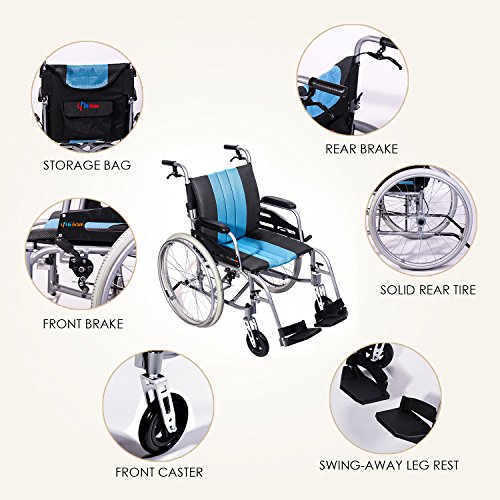 HiFortune 21lbs Lightweight Medical Manual Wheelchair with Full Length