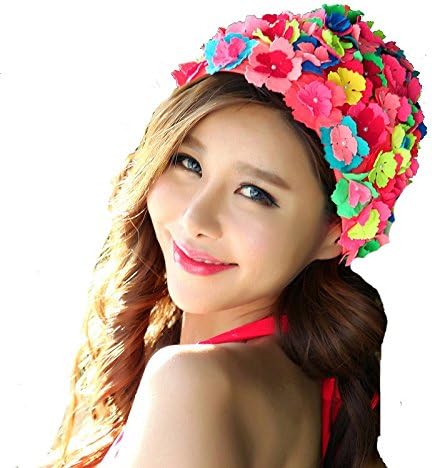 Handmade Bathing Cap For Women Ladies Petals Faux Peal Swim Cap (Multi Color-2, one size)