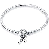 KUNSIR 925 Sterling Silver Snake Chain Bracelet with 5A Cubic Zirconia Cute Claws Buckle Compatible with Pandora charms, Charm Bracelets for Women Teen