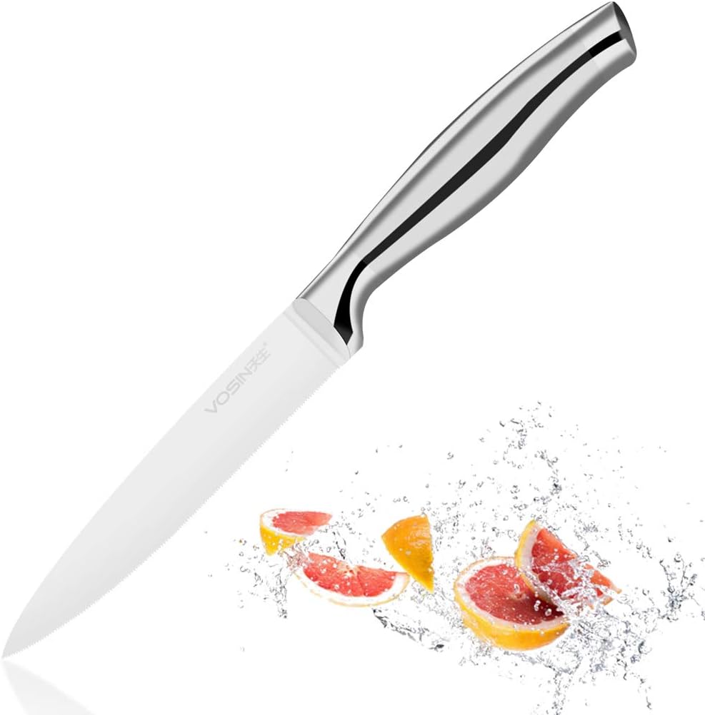 VOSIN Serrated Paring Knife 3Cr13 Stainless Steel Serrated Peeling Knife, Bread,Steak Knife for Kitchen,Silver White,9-inch