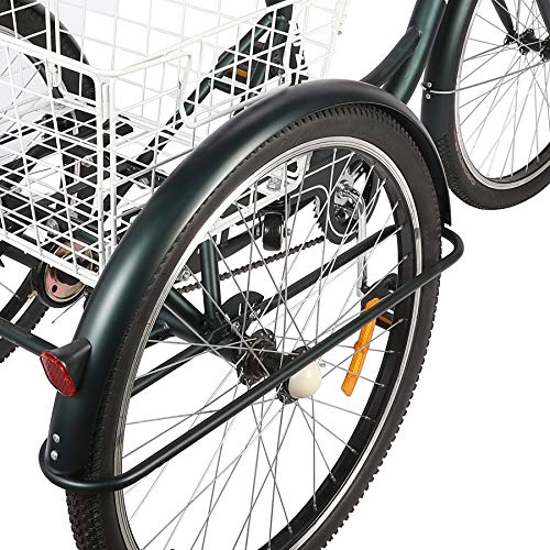 HIRAM 3-Wheeled Adult Tricycle with Foldable Basket, 24" Wheels Trike for Men and Women, Single Speed Cruise Bike, Exercise Bike for Recreation and Shopping, Water-Proof Bag and Bicycle Bell