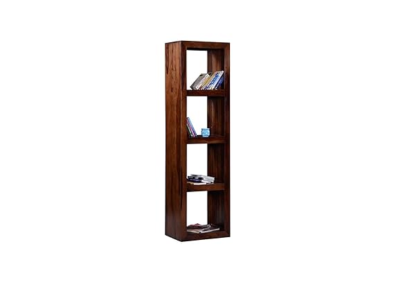 Shagun Arts Sheesham Wood Small Corner Open Book Shelf | Living Room Decor | Bookcase with 3 Shelves Storage | Honey Brown Finish
