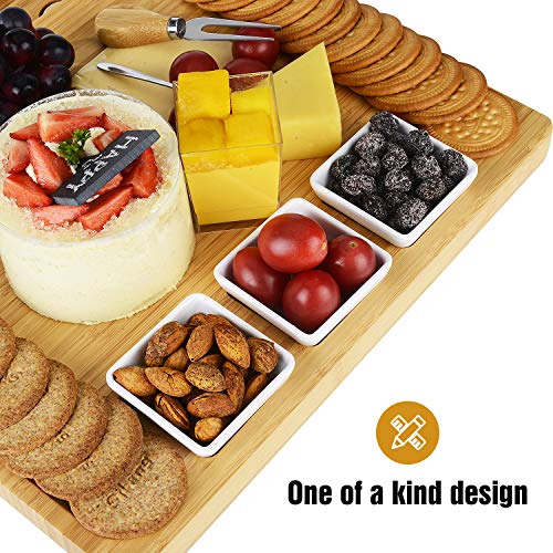 Cheese Board Set, Loyalfire Bamboo Large Thick Charcuterie Platter Serving Tray with Slide Out Drawer for Cutlery 4 Stainless Steel Knives and Wooden Server, for Wine, Crackers, Brie and Meat - Thumbnail 3