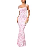 KUTUMAI Women's Summer Floral Bodycon Maxi Dress Spaghetti Strap Sleeveless Boho Long Dresses