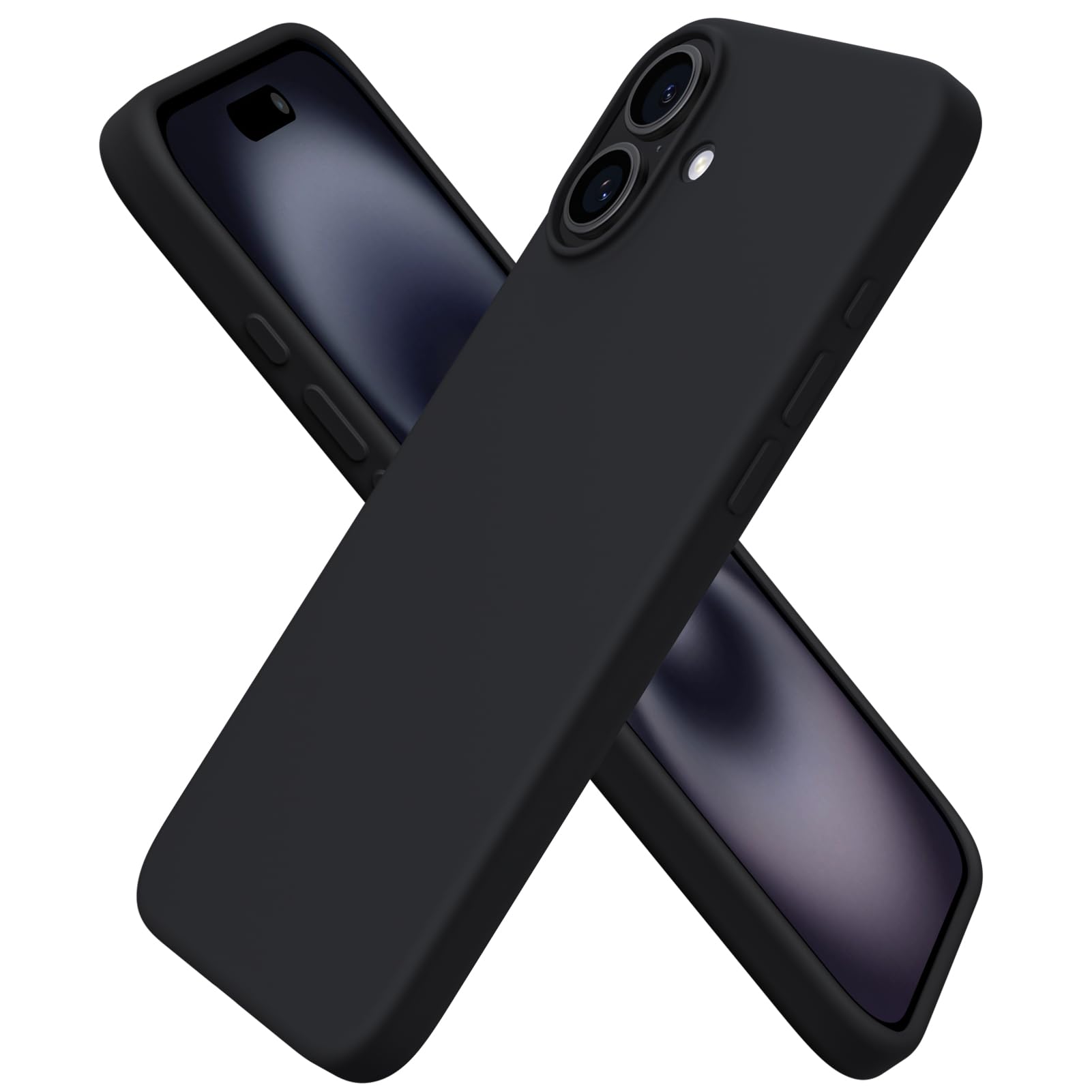 ORNARTO Compatible with iPhone 16 Plus Case 6.7", Slim Liquid Silicone 3 Layers Full Covered Soft Gel Rubber 16 Plus Phone Cases Cover 6.7 inch Black