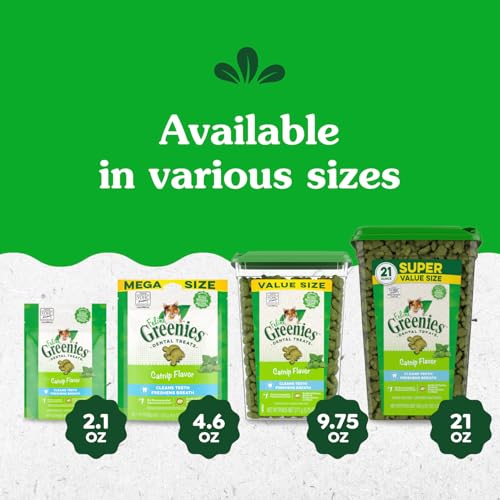 GREENIES CAT TREATS, FELINE VETERINARIAN-RECOMMENDED ADULT NATURAL DENTAL TREATS, CATNIP FLAVOR, 4.6 OZ. POUCH