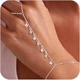 CAROVO Gold Bracelet for Women Dainty 14K Real Gold Silver Plated Hand Chain Bracelet CZ Satellite Bead Finger Ring Chain Bracelet Jewelry Adjustable Waterproof Gift for Women