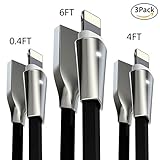 Aimus Phone Charger Cable, 3 Pack 0.4FT+4FT+6FT Data Cable Line with LED Light USB Charger Cable Gaming Charging Cable Cord Compatible with iPhone X/8/8 Plus/7/7 Plus/6/6s/5/5S, iPad and iPod- Black