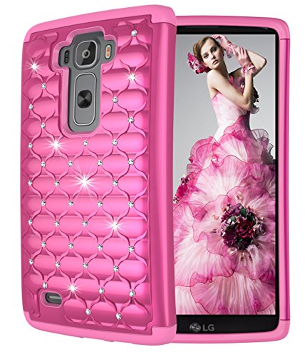 LG G Flex 2 Case, Style4U G Flex 2 Studded Rhinestone Crystal Bling Hybrid Armor Case Cover for LG G Flex 2 (2015 Release) with 1 Stylus [Hot Pink / Hot Pink]