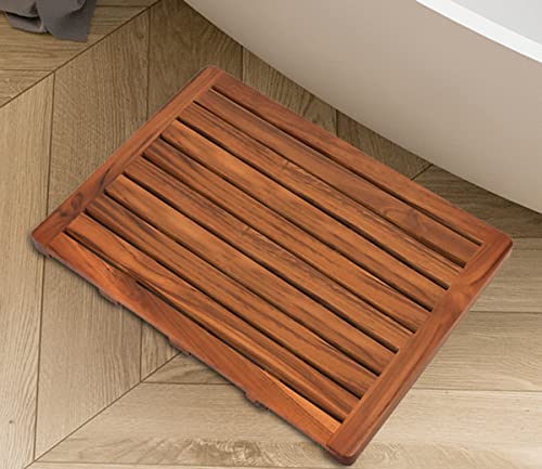 Utoplike (24"x18") Teak Wood Bath Mat, Shower Mats for Bathroom Large | Solid Wooden, with Non-Slip Pads, for Spa Home or Outdoor Inside Shower