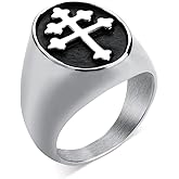 Valily Lorraine Cross Ring Gold/Silver/Titanium Stainless Steel Signet Cross Rings Gift for Men Women Size 6-15
