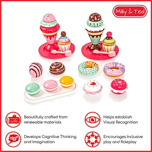 Milly & Ted Wooden Dessert Set mit Kuchen und Eiscreme - Childrens Wood Playfood Toy - Kinder Spielen Spiel Essen – Bild 2