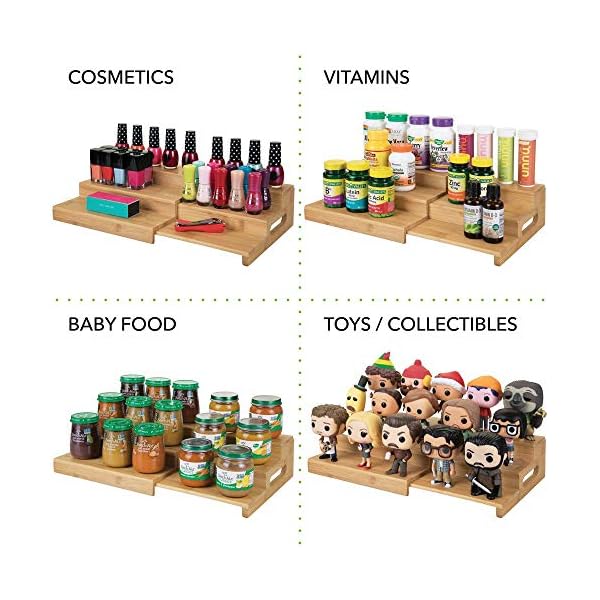 mDesign-Wood-Free-Standing-Storage-Shelves-Extendable-Three-Tiered-Kitchen-Storage-Unit-Ideal-for-Use-as-a-Jar-Organiser-and-Spice-Rack-Natural mDesign Wood Free-Standing Storage Shelves - Extendable Three-Tiered Kitchen Storage Unit - Ideal for Use as a Jar…