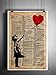 Banksy girl with balloon, red balloon girl print, street art, vintage dictionary page art, silhouette art