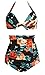 Cocoship Retro 50s Black & Colorful Rose Floral Halter High Waist Bikini Carnival Swimwear M(FBA)