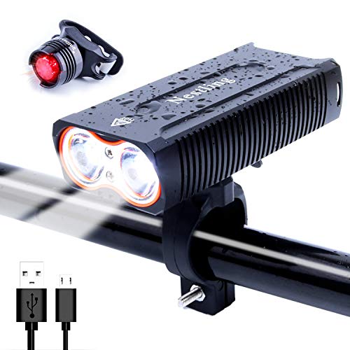 HUAYOO 2400 Lumens Bike Light Set Front Head Light Mountain Bike Lights USB Rechargeable Bike Lights Cycling Light Bike Light 18650 and Free Rear LED Bicycle Light
