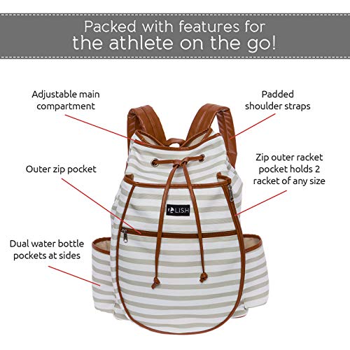 LISH Down The Line Canvas Tennis Racket Backpack Women's Striped