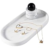 Koville White Marble Oval Tray for Bathroom Countertop, 10" x 5" Natural Marble Vanity Trays, Stone Perfume Organizer Tray for Decor, Jewelry Dish Perfume Trays for Dresser