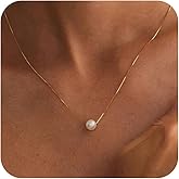 Treasure Bender Pearl Necklaces for Women Trendy, 14k Gold Plated Dainty Necklace Simple Pearl Drop Single Charm Pendant Necklace Birthday Wedding Gifts Gold Jewelry for Women