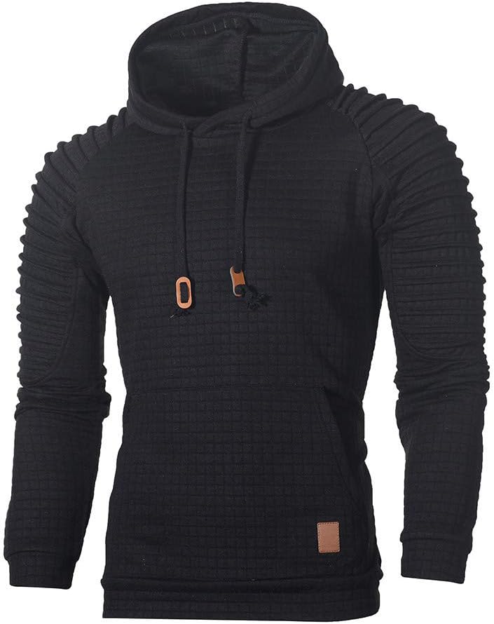 Men's Long Sleeve Plaid Hoodie Hooded Sweatshirt Top Tee Outwear Blouse