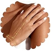 QILMILY Hand Chain Bracelet for Women - 14K Gold Plated Stackable Beaded Bracelets for Women Finger Adjustable Cubic Zircon Gold Jewelry Cross Ring Bracelet Hand Chain Gifts