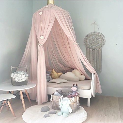 Welcome to Joyful Home Kids Mosquito Net Bed Canopy Round Lace Dome Princess Play Tent Bedding for Baby Kids Children's Room 240cm (Pink)