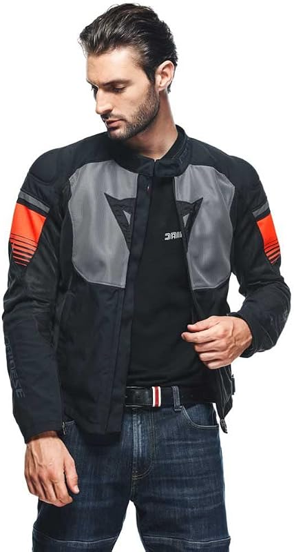 - Air Fast Tex Jacket, Veste De Moto D'Été, Tissu Quickdry, Protections Souples Aux Épaules Et Aux Coudes, Veste Moto Pour Hommes, Noir/Gris/Rouge Fluo, 44