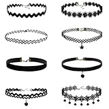 HENGSONG 8 Pieces Round Choker Necklace Set Stretch Velvet Classic Gothic Tattoo Lace Choker Necklaces, Black