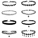 HENGSONG 8 Pieces Round Choker Necklace Set Stretch Velvet Classic Gothic Tattoo Lace Choker Necklaces, Black