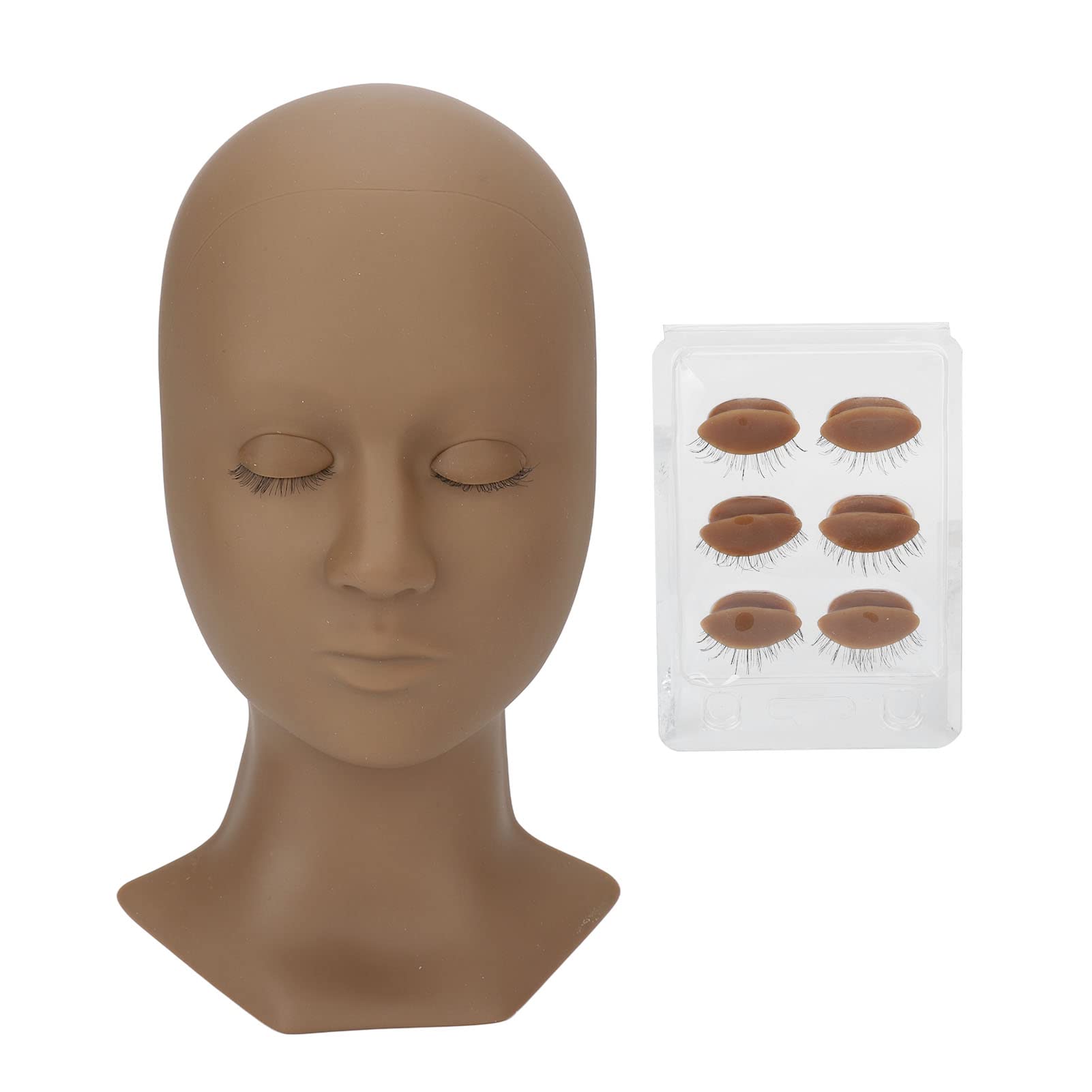 Lash Mannequin Head, Eyelash Extensions Training Mannequin Head, Doll Head for Lash Extensions, Soft Silicone Removable Eyelids Lifelike Practice Head for Beginners Lash Extensions, Makeup (Coffee)